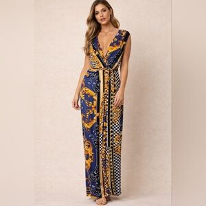 Starlette Jumpsuit Deep V Neck With Belt Party Cocktails Womens Size L